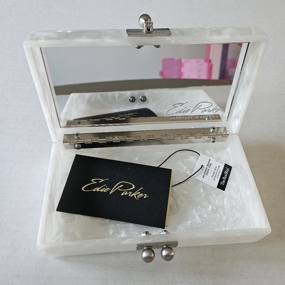 Edie Parker White Pearlescent Mrs. Bridal Slim Jean Box Clutch - Picture 12 of 16
